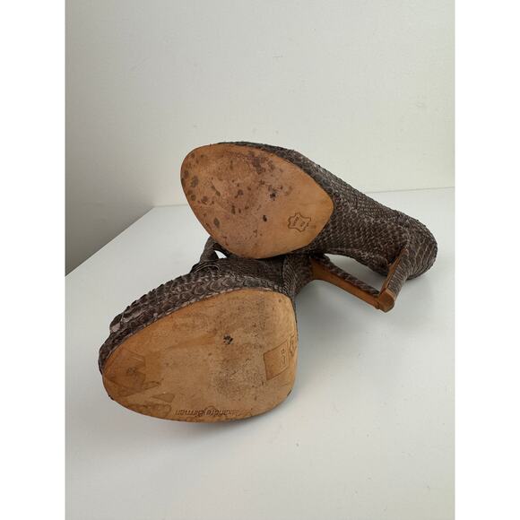 Alexandre Birman Women Pumps 9 Brown Python Skin Peep Toe Back Zip Stiletto Heel - Picture 7 of 7